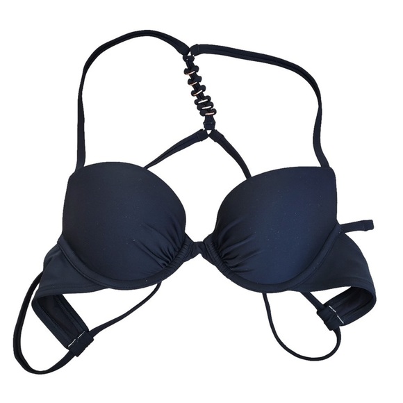 Aerie Perkier Push Up metal ring embellished bikini top black 32B - Picture 14 of 14